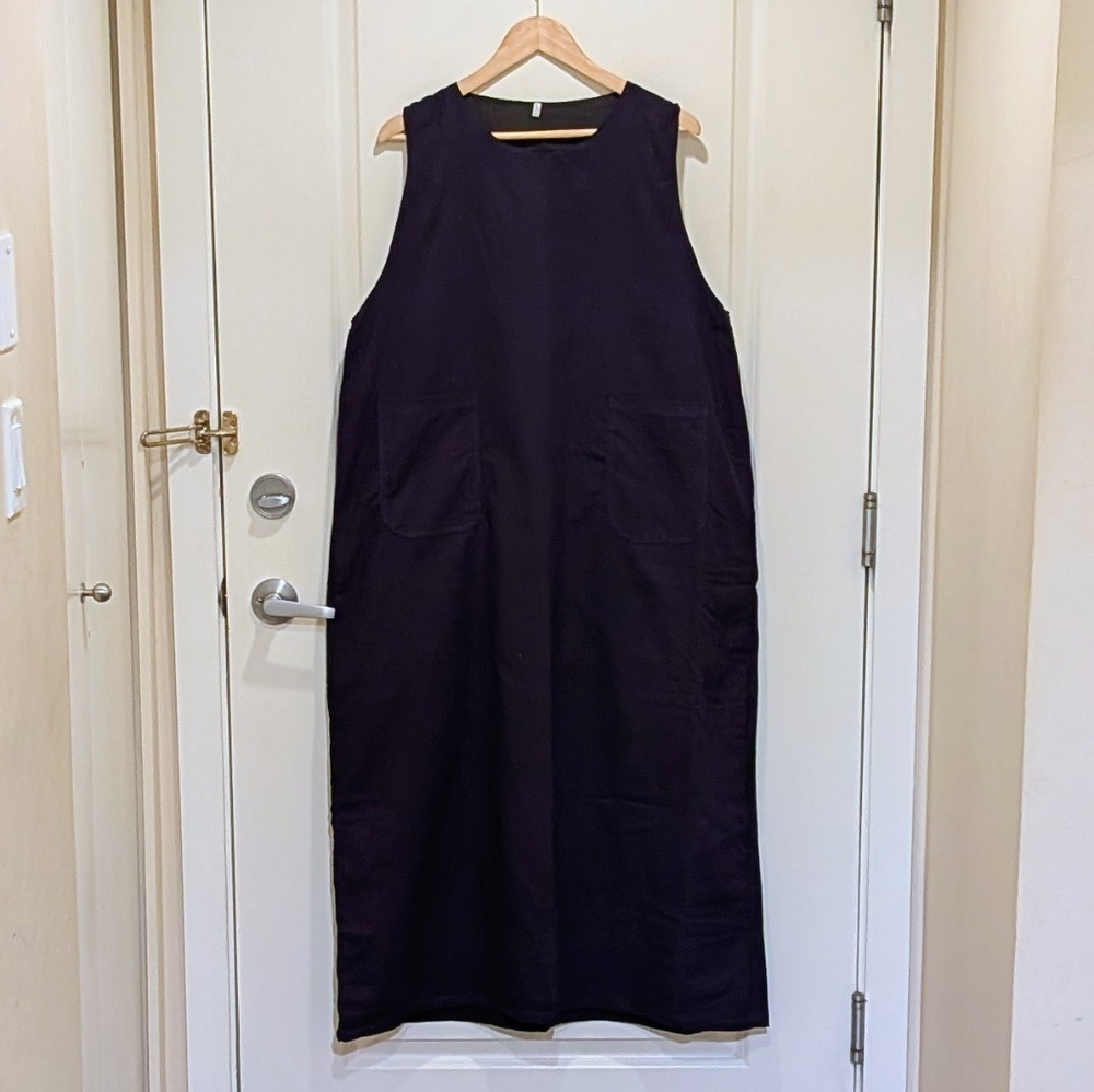 NWOT Beckwoman L 100% Cotton Fully Lined Navy Blue Front Pocket Dress